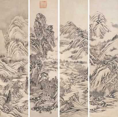 励宗万 山水 十二屏